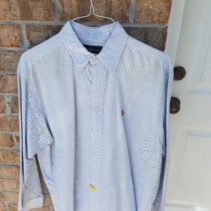 Polo button up blue/white pinstripes